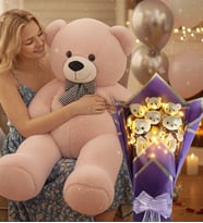 90 Cm Peluş Ayı ve LED Işıklı Mor Peluş Ayıcık Buketi Seti Sevgiliye Hediye Hediye Doğum Günü Özel Gün Seti (Açık Pembe)