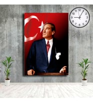 Türk Bayraklı Mustafa Kemal Atatürk Kanvas Tablo