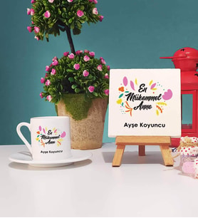 Anneler Günü Hediyesi Anneye Hediye - 3 - Türk Kahvesi Fincanı ve Dekoratif Taş Baskı Hediye Seti