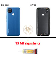 Infinix Hot 10İ Mavi Uyumlu Lensli Arka Kapak + B7000 Yapıştırıcı Arka Cam Batarya Pil Kapağı