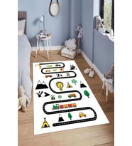 Dijital Baskılı Kaymaz Taban Yıkanabilir Kolay Temizlenir Modern Çocuk Odası Halısı NDÇ-HT-593 (Beyaz)