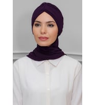 Mürdüm Pratik Hazır Geçmeli Tesettür Bone Sandy Kumaş Taçlı Büzgülü Şifon Atkılı 1208A_07