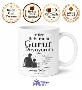 Babamdan Gurur Duyuyorum Yazılı Kupa Bardak Babalar Günü Hediyesi