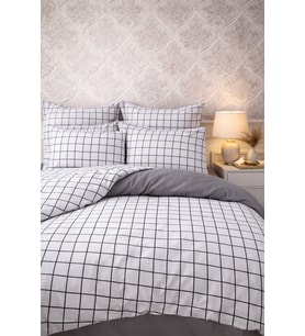 More Home Tek Kişilik Nevresim Takımı Lastikli Çarşaf  Kareli Siyah Beyaz Antrazit