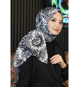 Klasik Paisley Desen Siyah-Beyaz Soft Pamuk Şal (Standart)
