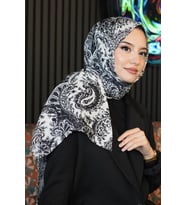 Klasik Paisley Desen Siyah-Beyaz Soft Pamuk Şal (Standart)