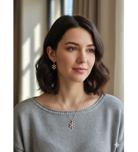 925 Ayar Papatya Silver kar tanesi kolye küpe set.rose.gold.rodaj