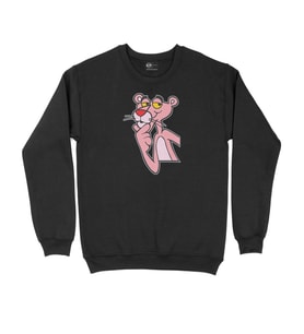 Düşünceli Pembe Panter Siyah Sweatshirt