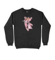 Düşünceli Pembe Panter Siyah Sweatshirt