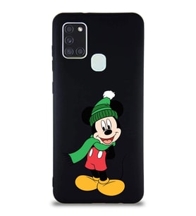 Samsung Galaxy A21S Soft Premier Kapak Mickey Mouse-G Tasarımlı Silikon Kılıf - Siyah (Şeffaf)