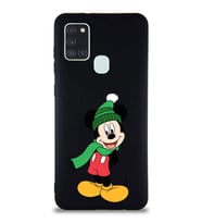 Samsung Galaxy A21S Soft Premier Kapak Mickey Mouse-G Tasarımlı Silikon Kılıf - Siyah (Şeffaf)