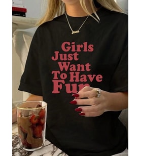 Baskılı Oversize T-shirt - Siyah