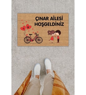 Kişiye Özel Üretim Çınar Ailesi Hoş Geldiniz Yazılı Kapı Önü Paspası