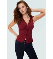 Kadın Fitted Polo Yaka Yazlık Örme Bluz Modern Stil Profesyonel Görünüm Konforlu Kesim (Bordo)