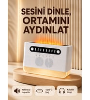 8 Çeşit Beyaz Gürültülü Kablosuz Hoparlör ve Renkli Alev Efektli Gece Lambası