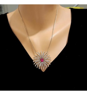 925 Ayar Rose Gümüş Yakut Taşlı Tılsım Kolye