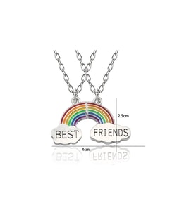 2 Adet Gökkuşağı Best Friends Kolye Bff Ikili Arkadaşlık Kolyesi (Gümüş)