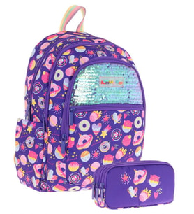 Kaukko Kids Kız Çocuk Okul Çantası ve Üç Bölmeli Kalemlik Seti (Mor - Pullu Şekerleme) - (L5216+L8216)