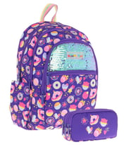 Kaukko Kids Kız Çocuk Okul Çantası ve Üç Bölmeli Kalemlik Seti (Mor - Pullu Şekerleme) - (L5216+L8216)