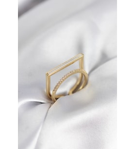 Tegan Gold Renk Sedefli Zirkon Taşlı 2'li Kadın Yüzük TG27BYK3955 (Çok Renkli)