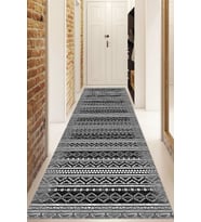 Dijital Baskılı Kaymaz Taban Yıkanabilir Modern Yolluk Ve Koridor Halısı NDU-HY-1301 (Siyah)
