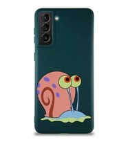 Samsung Galaxy S21 Plus Soft Premier Kapak Salyangoz Gary Tasarımlı Silikon Kılıf - Yeşil (Şeffaf)