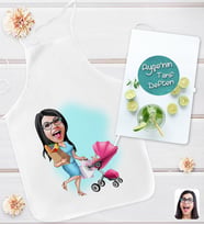 BK Gift Kişiye Özel Karikatürlü Aşçı Anne Tasarımlı Mutfak Önlüğü ve Yemek Tarif Defteri Hediye Seti-3, Anneye Hediye, Anneler Günü Hediyeleri