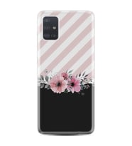 Samsung a71 A72 A73 A7 A9 2018 C7 C9 Kılıf Desenli Silikon Strip Pink Flowers 1396