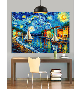 Van Gogh Yıldızlı Gece Dekoratif Kanvas - Mdf Ahşap Tablo