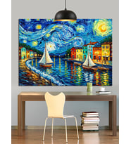 Van Gogh Yıldızlı Gece Dekoratif Kanvas - Mdf Ahşap Tablo