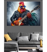 Gitar Çalan Horoz Rockçı Dekoratif Kanvas - Mdf Ahşap Tablo