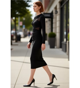 Kadınlar İçin Fashion Forward Örme Midi Elbise Bodycon Kalıp Uzun Kol Bisiklet Yaka Şık Kışlık