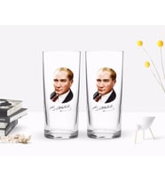 BK Home Renkli Baskılı Atatürk Temalı İkili Rakı Bardağı Seti-12 (Beyaz)