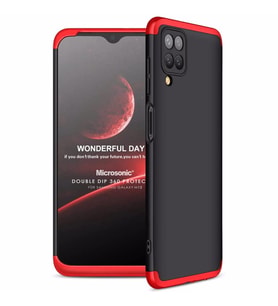Microsonic Samsung Galaxy M12 Kılıf Double Dip 360 Protective Siyah Kırmızı