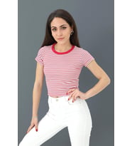 Bluz Bisiklet Yaka Çizgili Kaşkorse - Mürdüm