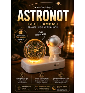 Astronotlu Dönen Güneş Sistemi Kristal Küre LED Gece Lambası Dekoratif Lamba