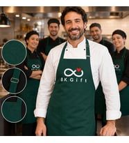Logonuza Özel 10 Adet Yeşil Mutfak Önlüğü - Ayarlanabilir Boyun Askısı - Ön Cepli