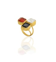 Kadir Jewellery 22 Ayar Altın Kaplama Zirkon Taşlı Ayarlanabilir Renkli Taşlı Yüzük