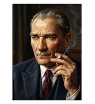 Sigara İçen Atatürk Lider Portresi Dekoratif Kanvas - Mdf Ahşap Tablo