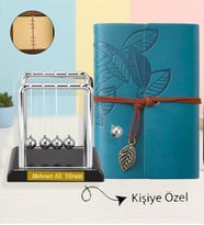 Kişiye Özel Newton Denge Topu & Retro Stil Haki Deri Anı Defteri Ajanda
