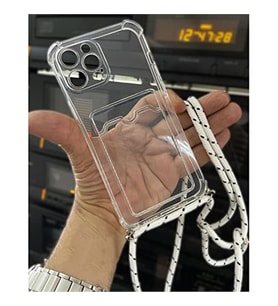 Coverzone Apple ?phone 11 Pro ile uyumlu ?pli Boyun Ask?l? Silikon K?l?f ?effaf Renk Kartl?kl? Dulcet Epiphany K?l?f