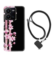 Vivo Y35 Kılıf Resimli Boyun Askılı İpli Desenli Silikon Pink Flowers 3 1393