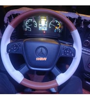 DİKİŞLİ DİREKSİYON KILIFI TABA / BEYAZ DERİ BEYAZ DİKİŞLİ MERCEDES TIR KAMYON İÇİN