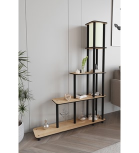 Escaleras Raflı Kitaplık Lambader Meşe