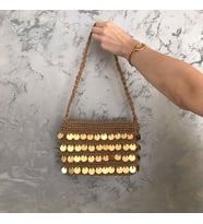 Gold pullu hasır örgü baget çanta pullu örgü çanta (Taba - Kahverengi)