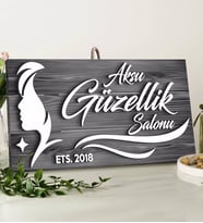 BK Gift Kişiye Özel Güzellik Salonu Tasarımlı Gri Dekoratif Ahşap Tabela