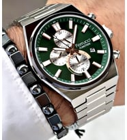 Ferrucci Silver Kordon Fonksiyonları Aktif Takvimli Erkek Kol Saati+Bileklik (Gümüş-Haki)