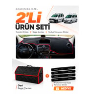 e-biz RENAULT KANGOO 3 (2010-2018) Uyumlu Torpido Örtüsü + Deri Çanta - Siyah-Kırmızı - RE028