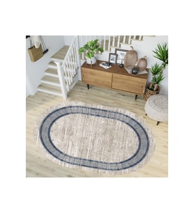 Eliana Home Baskılı, Yıkanabilir Kaymaz Taban Oval Halı LNA7276-HT669 100x150 cm (Bej)