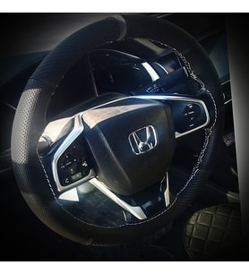 DİKİŞLİ DİREKSİYON KILIFI KARBON NOKTA GRİ YÜZÜK GRİ DİKİŞLİ HONDA İÇİN